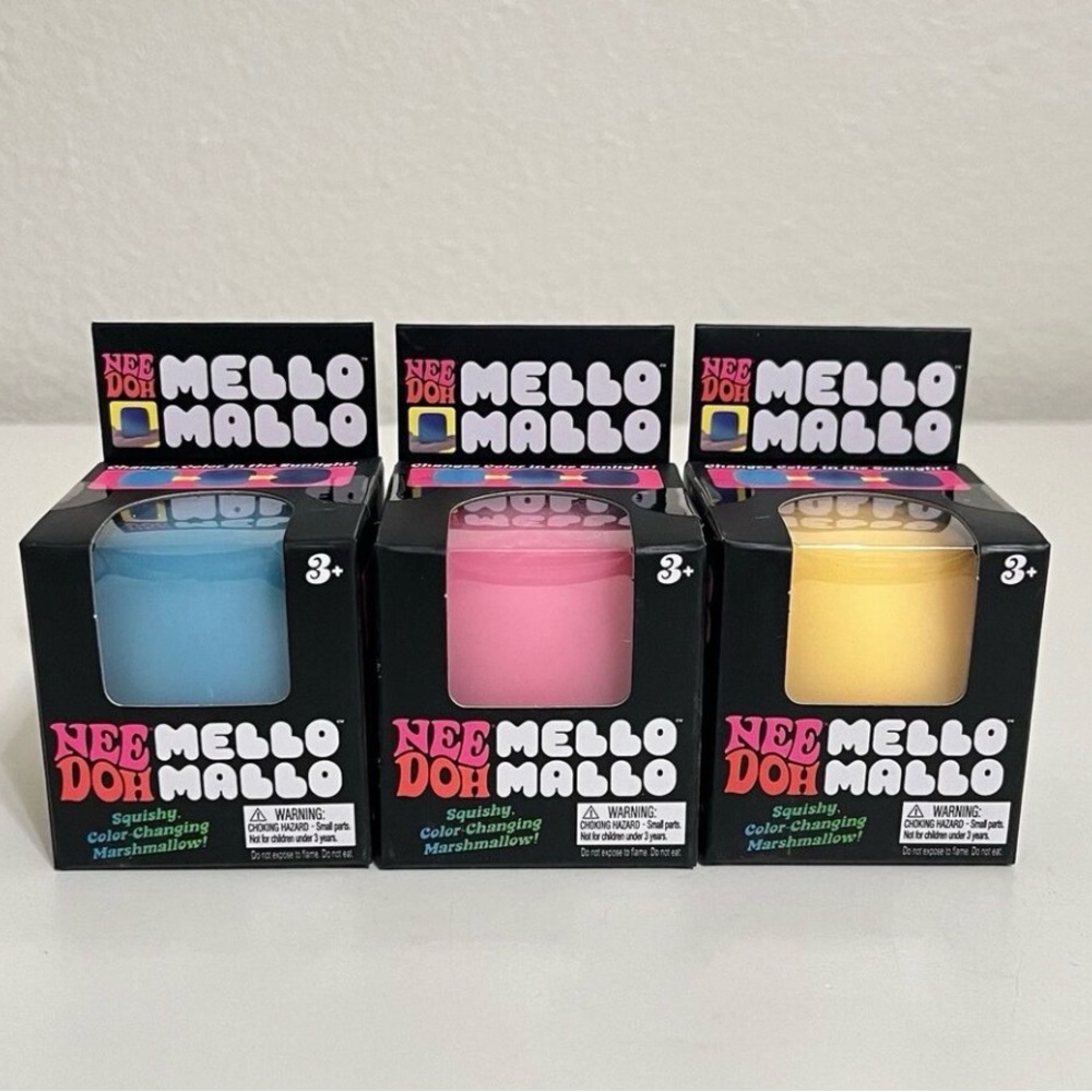 Rare! NeeDoh Mello Mallo lot of 3  Squishy Toy - Blue, Pink, Yellow authentic!